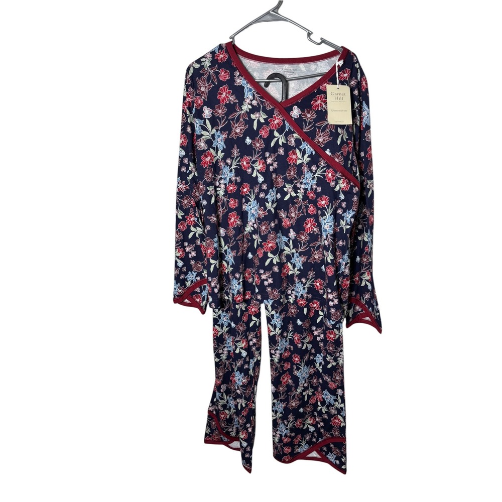Garnet hill women's large Asian wrap pajama set floral organic cotton new